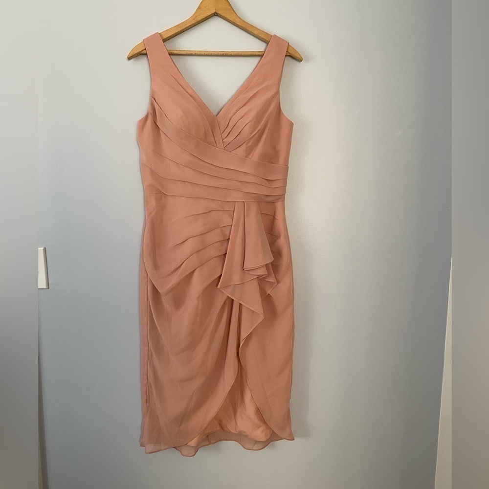 NWT JJs House 8 Sheath V-Neck Asymmetrical Chiffon Cocktail Dress Pleated Ruffle - Picture 4 of 8